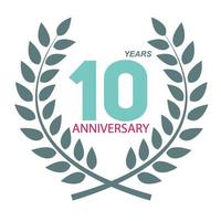 modello logo 10 anniversario in illustrazione vettoriale corona di alloro