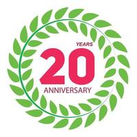 modello logo 20 anniversario in illustrazione vettoriale corona di alloro
