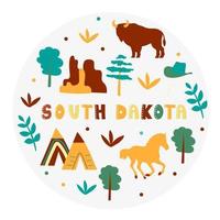 collezione usa. illustrazione vettoriale del tema del Sud Dakota. simboli di stato