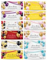 set di raccolta del fondo della carta della festa di compleanno dei palloncini lucidi di colore. illustrazione vettoriale