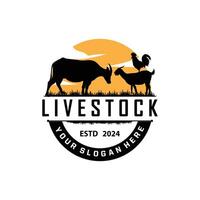 bestiame azienda agricola bestiame logo, azienda agricola giardino terra agricoltura retrò Vintage ▾ emblema design vettore