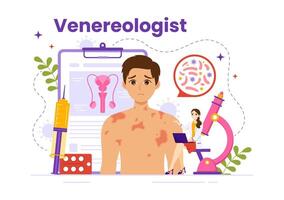 venereologo vettore illustrazione di diagnostico per dermatologia patologia, sessualmente trasmesso e infezione nel piatto cartone animato mano disegnato modelli