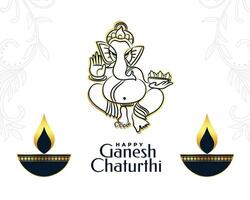 elegante ganesh Chaturthi bandiera con signore Ganesha e diya design vettore