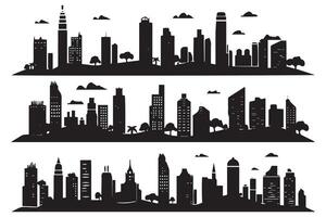 impostato di città silhouette nel piatto stile. moderno urbano paesaggioc illustrazione. città grattacieli edificio ufficio orizzonte su bianca sfondo gratuito design vettore