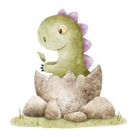 bambino dinosauro covato a partire dal uovo nel nido. isolato mano disegnato acquerello illustrazione di dino. tirannosauro rex nel uovo per figli di invito carte, bambino doccia, decorazione di capretto stanze, vestiti. vettore