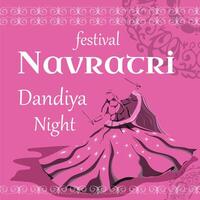 un illustrazione dedito per il Navratri Festival, con un' colorato sfondo. ragazze danza popolare balli. contento Navratri vettore