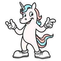 allegro cartone animato unicorno personaggio isolato su bianca sfondo, ideale per figli di contenuto, fantasia temi, e giocoso disegni. vettore
