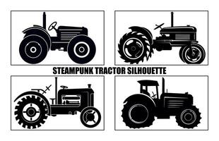 steampunk trattore silhouette, trattori sagoma, trattore sagome moderno e antico, vettore
