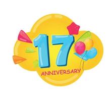 simpatico cartone animato modello logo 17 anni anniversario illustrazione vettoriale