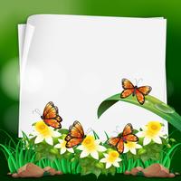 Modello di carta con farfalle in giardino vettore