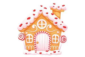 Pan di zenzero Casa con Meraviglia porta e finestre carino ornamento e dolci nel cartone animato stile isolato su bianca sfondo. vettore