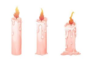 impostato cera candela stadi ardente con fuoco, fiamma isolato su bianca sfondo. animazione oggetti vettore