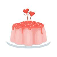 rosa gustoso smaltato budino, confetteria dolce, vacanza menù isolato su bianca sfondo. singolo clipart, design elemento con cuore forma decorazione. vettore