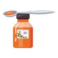 cartone animato sciroppo medicina bottiglia con cucchiaio vettore