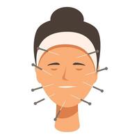 grafico di un' viso con agopuntura aghi, simboleggiante alternativa medicina vettore