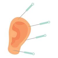 grafico di un' umano orecchio con agopuntura aghi per alternativa medicina design vettore