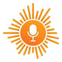 Podcast logo con sunburst design vettore