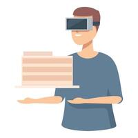 uomo indossare virtuale la realtà cuffia Tenere olografico dati vettore