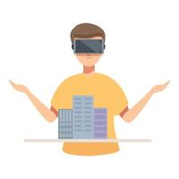 giovane uomo utilizzando virtuale la realtà nel urbano pianificazione vettore