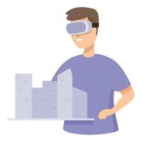 uomo utilizzando virtuale la realtà per urbano pianificazione vettore