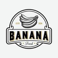 Banana logo, modello per design cartoline, confezione e etichette. vettore