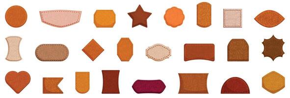 pelle etichette punti . un' collezione di vario forme e dimensioni di Marrone e arancia oggetti vettore