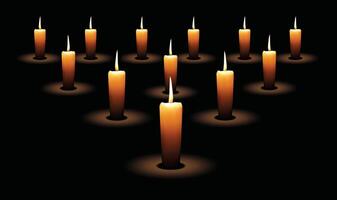 altare candela ardente leggero su nero o buio sfondo vettore