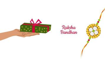 contento Raksha bandhan indiano Festival rakhi striscione. dando un' regalo. saluto carta invito design ragnatela design. illustrazione. vettore
