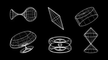 3d wireframe Modelli di oggetti Rete linea. geometrico forme atmosfera futuro. retrò futuristico design per tecnologico o scientifico elemento. illustrazione. vettore