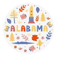 collezione usa. illustrazione vettoriale del tema dell'Alabama. simboli di stato