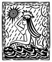 sirena Tenere conchiglia sopra sua testa nel onde. brasiliano nord-est cordel stile. incisione illustrazione vettore