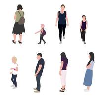 set di persone e bambini che camminano silhouette. illustrazione vettoriale. vettore