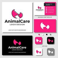 design del logo per cani e gatti per la salute degli animali con modello di biglietto da visita. vettore