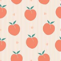 modello di frutta senza soluzione di continuità pesca arancione disegnato a mano in stile cartone animato sullo sfondo a strisce utilizzato per la stampa, carta da parati, tessuto, illustrazione vettoriale di tessuti