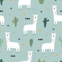 modello senza cuciture con lama con cactus simpatico cartone animato sfondo disegnato a mano in stile per bambini per tessuti, tessuti, sfondi vettore