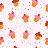 vettore cupcake modello sfondo senza soluzione di continuità disegnato a mano in stile cartone animato utilizzare per la stampa, carta da parati, festa, compleanno
