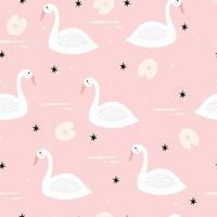 cigno seamless pattern simpatici animali dei cartoni animati sullo sfondo rosa design utilizzato per tessuti, illustrazione vettoriale tessile
