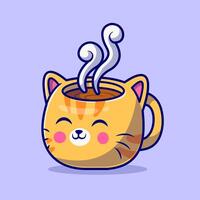 carino caldo caffè gatto tazza cartone animato vettore