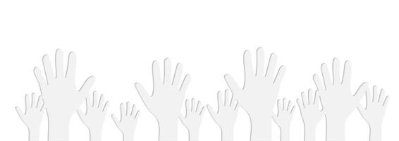 bianca illustrazione di umano mani sollevato su su leggero grigio sfondo carta ritagliare vettore