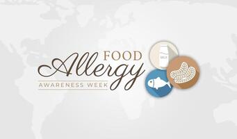 cibo allergia consapevolezza settimana illustrazione con latte, arachidi e pesce icone vettore