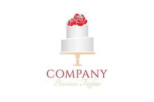 bellissimo torta logo design con rosso fiore vettore