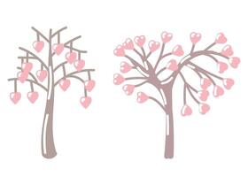 impostato di alberi con le foglie nel il forma di un' cuore. arte per san valentino giorno. illustrazione su bianca sfondo. vettore