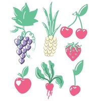 un' impostato di frutti di bosco e frutta nel il forma di cuori. illustrazione su bianca sfondo. vettore