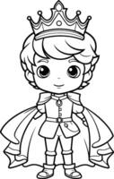 colorazione pagina schema di cartone animato Principe o Principessa indossare un' corona vettore