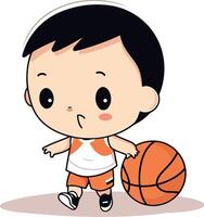 carino poco ragazzo giocando pallacanestro. cartone animato illustrazione isolato su bianca sfondo. vettore