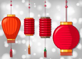 Quattro lanterne cinesi in diversi disegni vettore