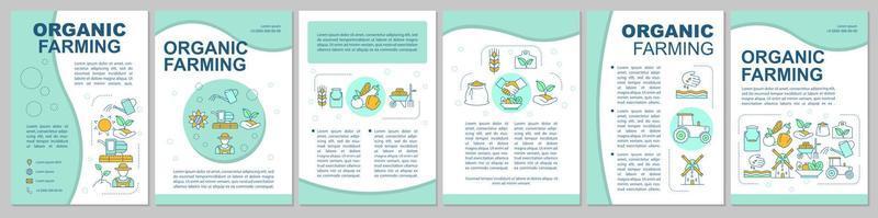 layout del modello di brochure di agricoltura biologica. agricoltura ecologica. volantino, opuscolo, stampa di volantini con icone. prodotti ecologici. layout di pagine vettoriali per riviste, relazioni annuali, manifesti pubblicitari