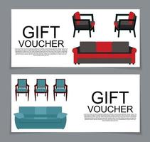 modello di buono regalo con variazione di mobili per coupon sconto appartamenti. illustrazione vettoriale. vettore