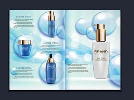 modello di brochure di prodotti cosmetici di design per annunci o sfondo di una rivista. Illustrazione vettoriale realistica 3D