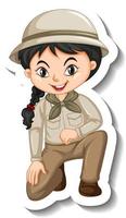 ragazza in costume da safari adesivo personaggio dei cartoni animati vettore